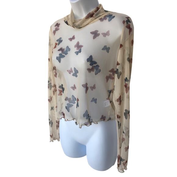 La La Land Creative Co Butterflies Cropped Mesh Top with Lettuce Hems size M - Picture 6 of 8
